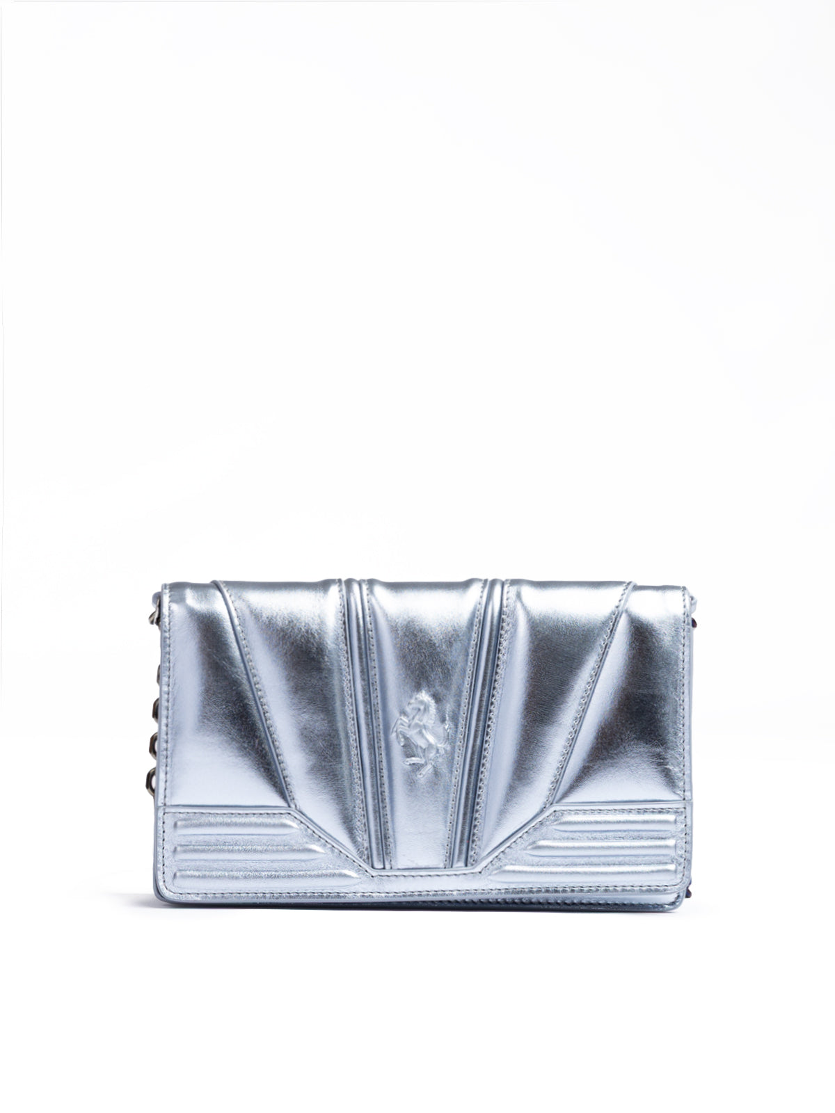 Ferrari metal bag in light blue GT patent leather with chain